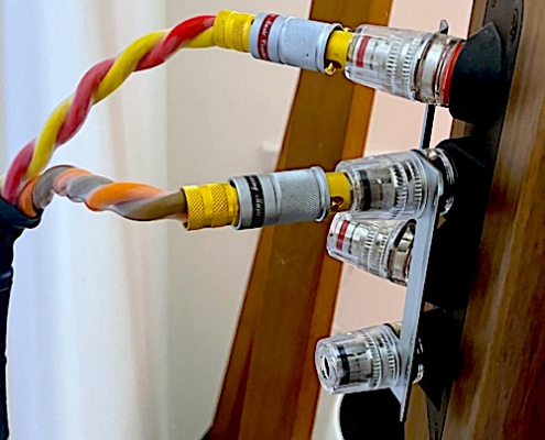Mogami 3104 connected to Wharfedale Evo speakers.